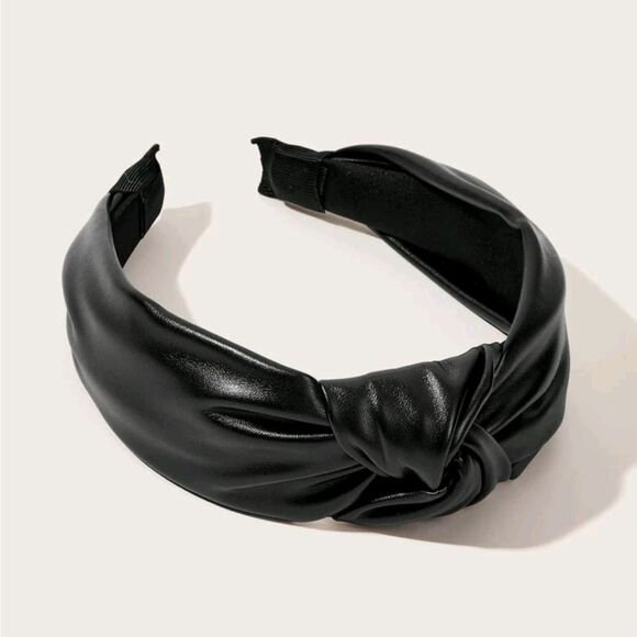 💖 2/$30 Womens Boho black top knot faux leather wide thick minimalist headband - Picture 7 of 14